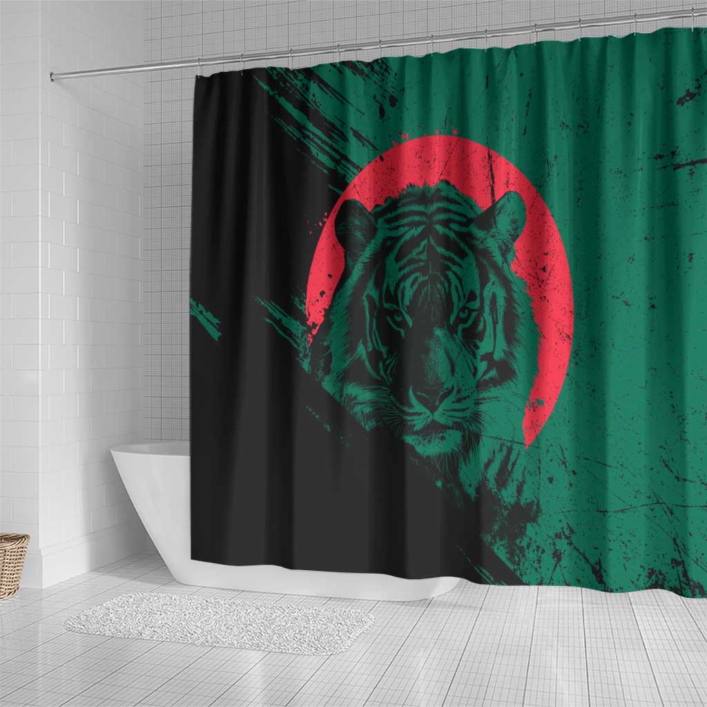 Bangladesh Bengal Tiger Shower Curtain with National Flag and Emblem Design