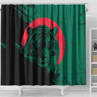 Bangladesh Bengal Tiger Shower Curtain with National Flag and Emblem Design