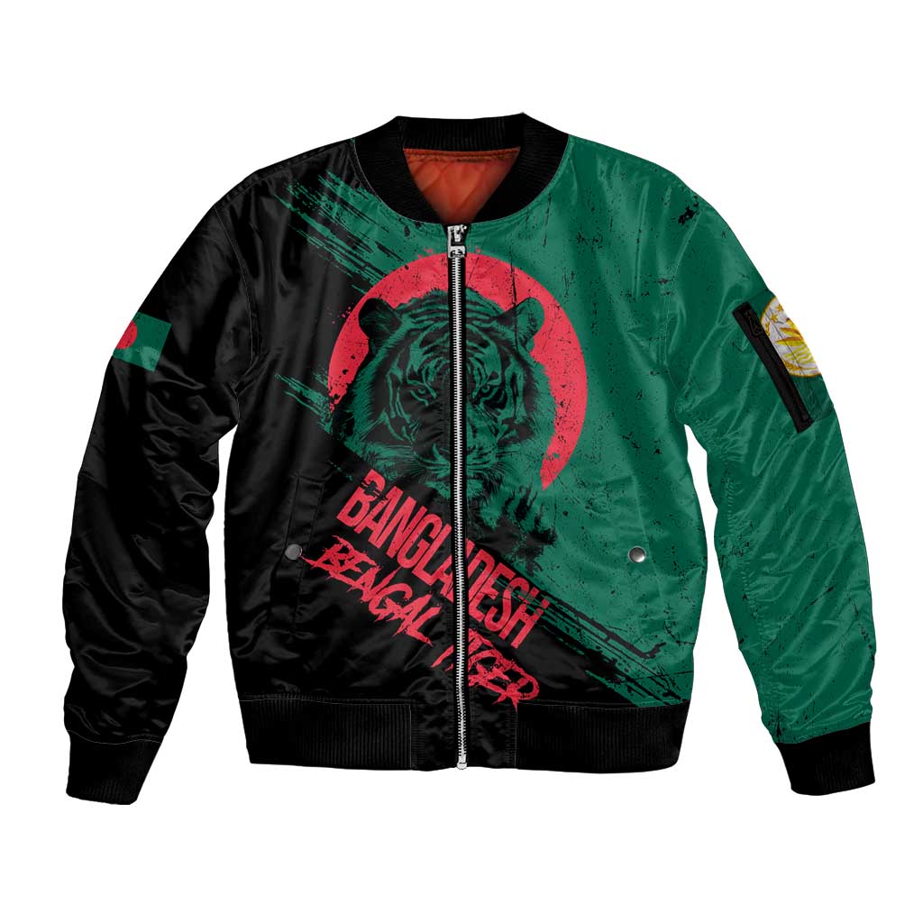 Bangladesh Bengal Tiger Sleeve Zip Bomber Jacket with National Flag and Emblem Design