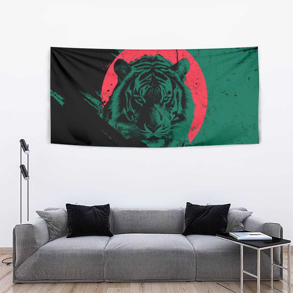 Bangladesh Bengal Tiger Tapestry with National Flag and Emblem Design