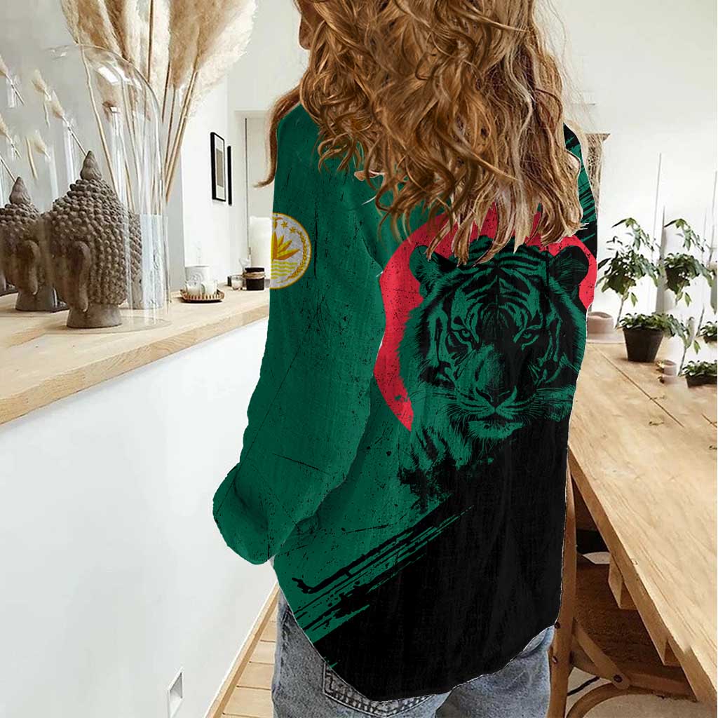 Bangladesh Bengal Tiger Women Casual Shirt with National Flag and Emblem Design