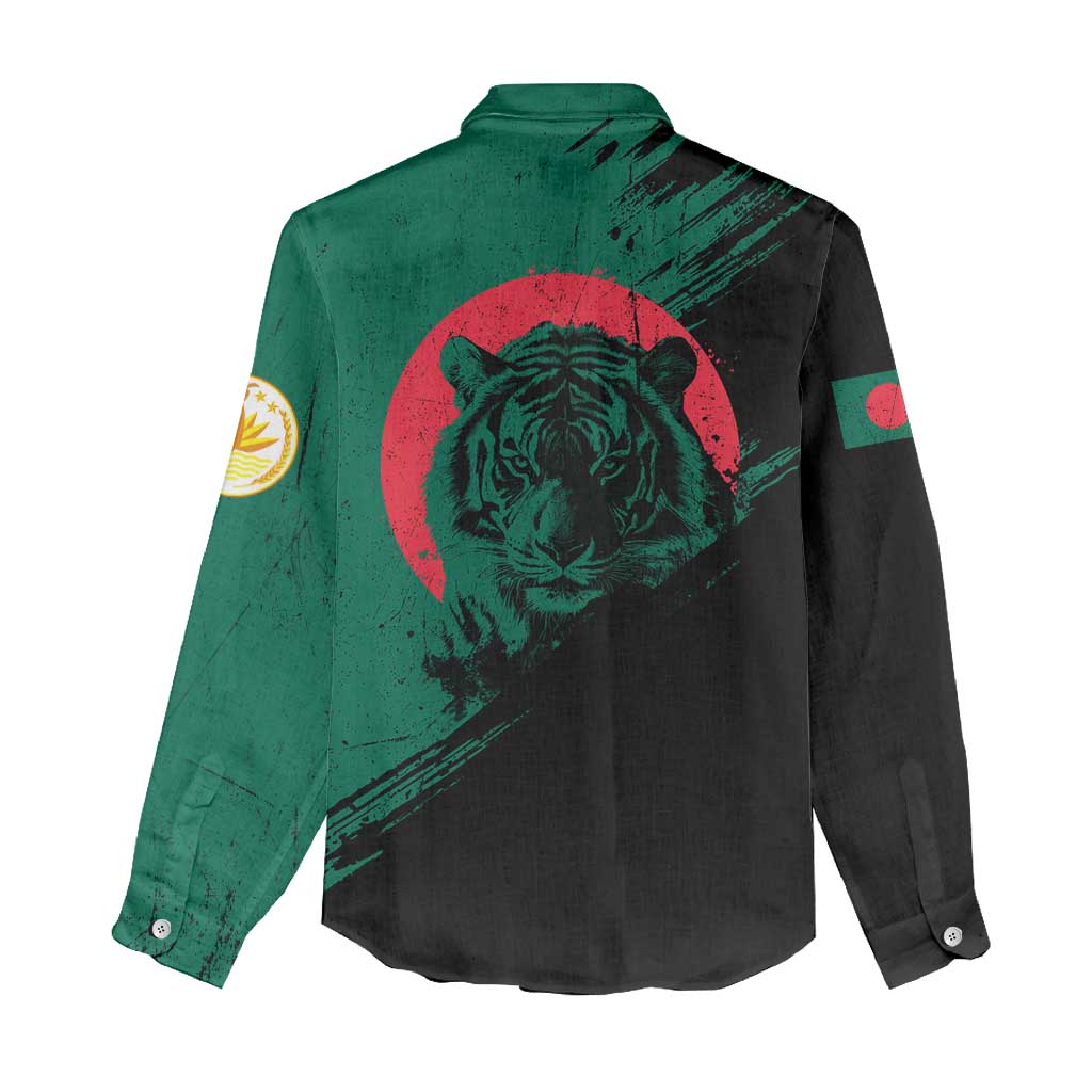 Bangladesh Bengal Tiger Women Casual Shirt with National Flag and Emblem Design
