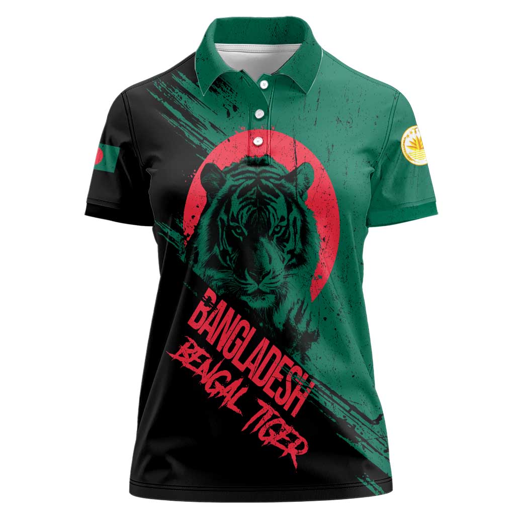 Bangladesh Bengal Tiger Women Polo Shirt with National Flag and Emblem Design