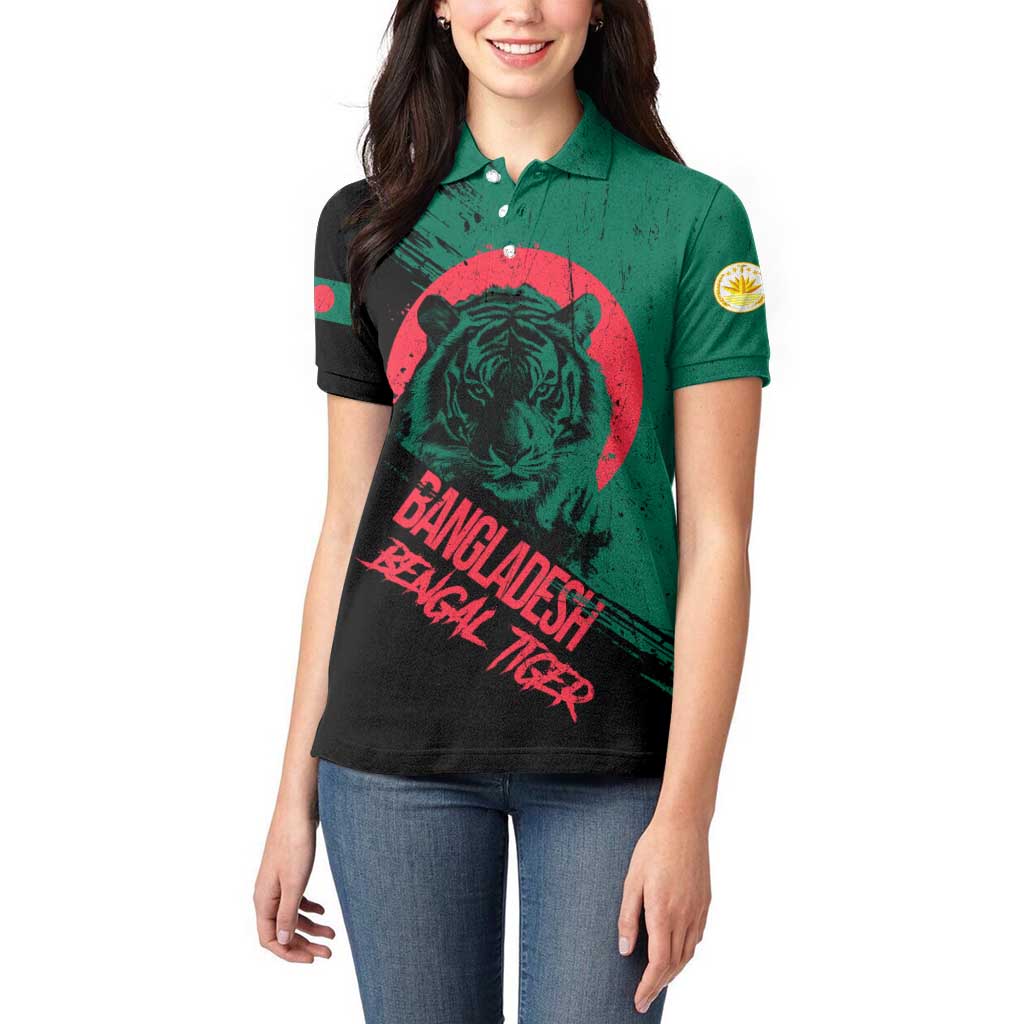 Bangladesh Bengal Tiger Women Polo Shirt with National Flag and Emblem Design