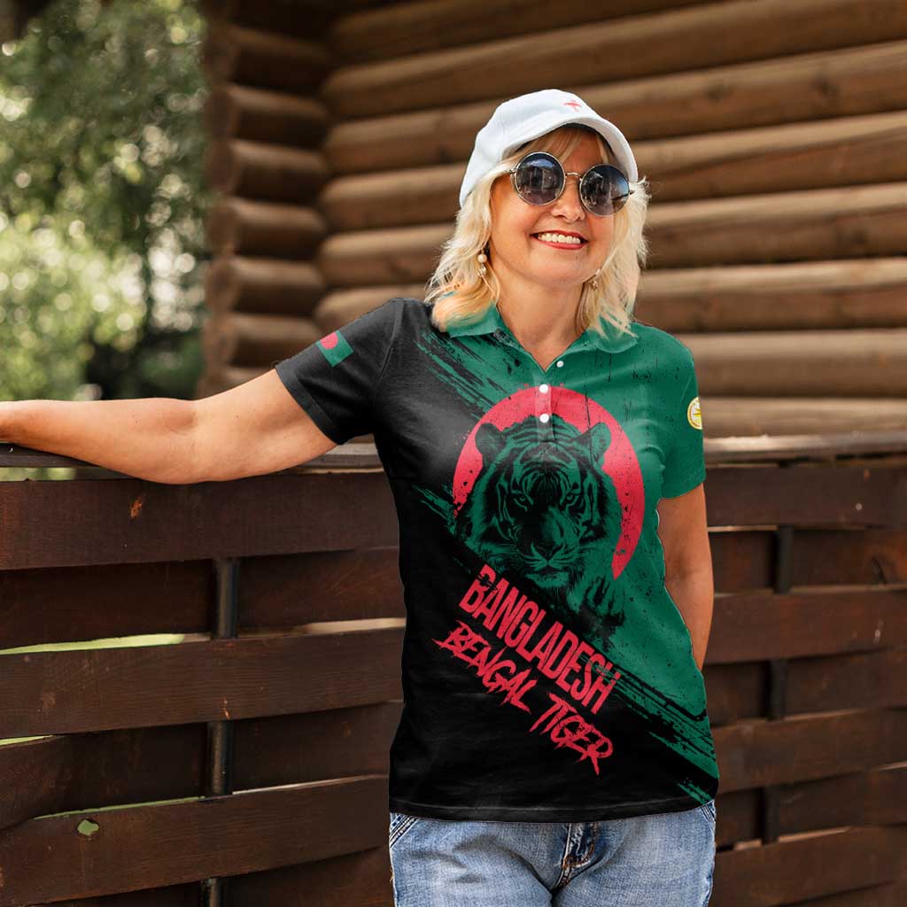 Bangladesh Bengal Tiger Women Polo Shirt with National Flag and Emblem Design