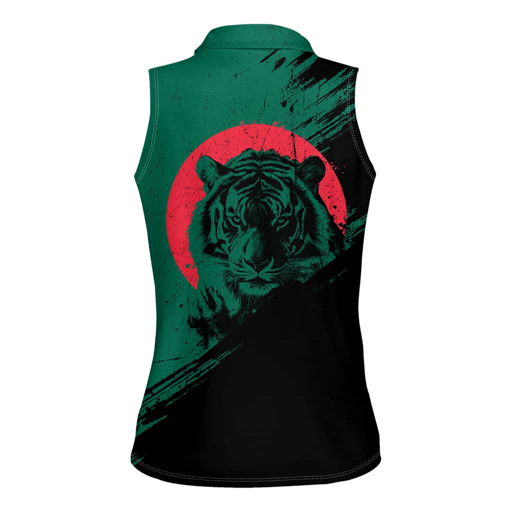 Bangladesh Bengal Tiger Women Sleeveless Polo Shirt with National Flag and Emblem Design
