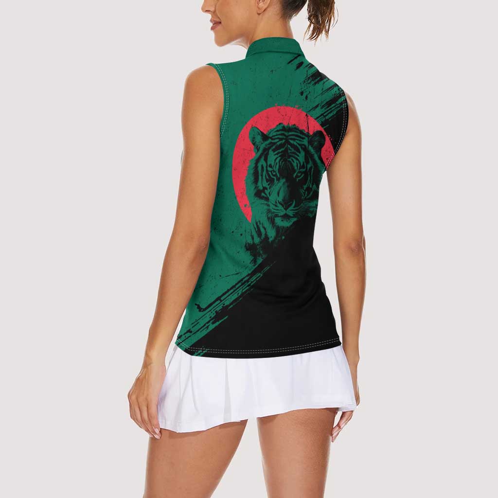 Bangladesh Bengal Tiger Women Sleeveless Polo Shirt with National Flag and Emblem Design