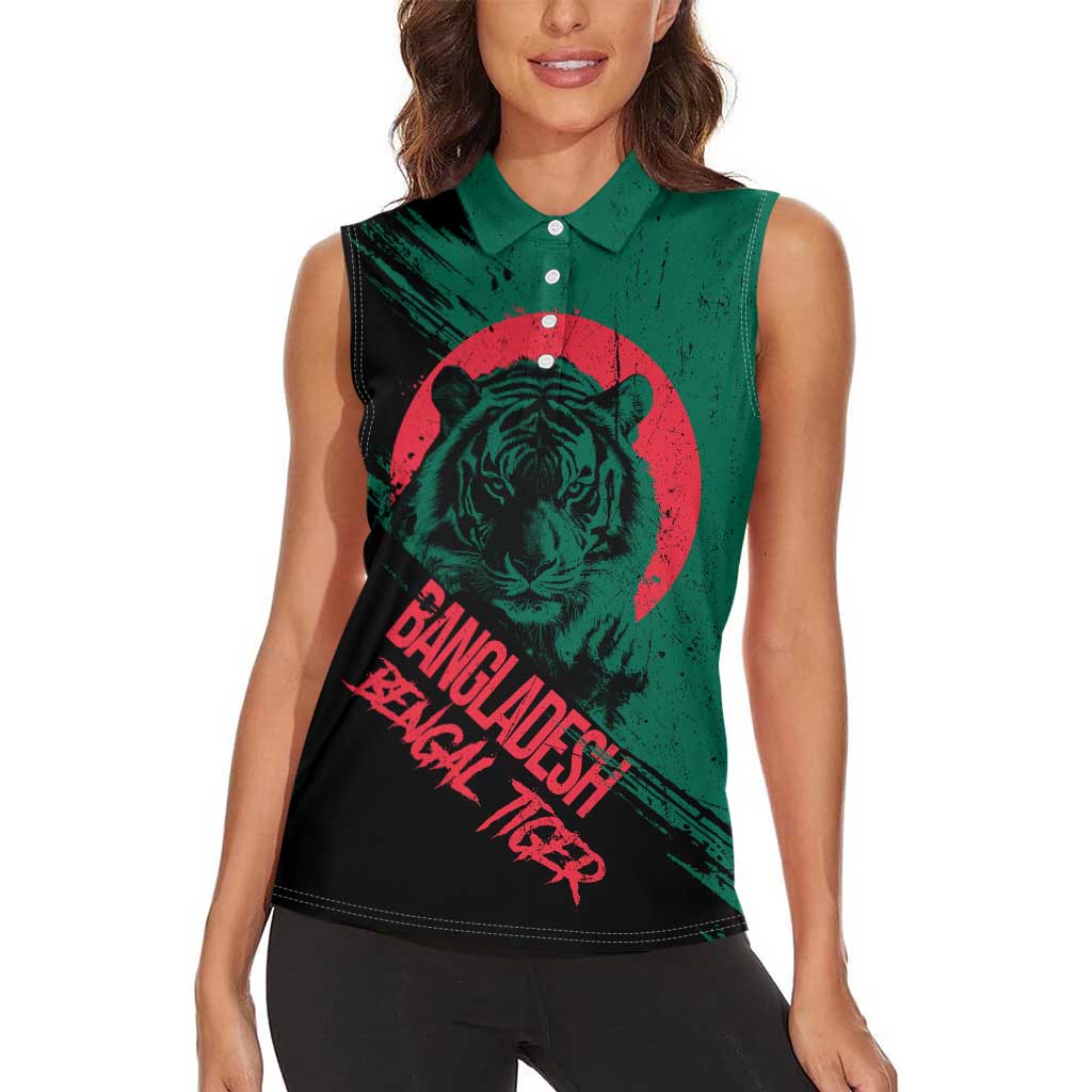 Bangladesh Bengal Tiger Women Sleeveless Polo Shirt with National Flag and Emblem Design