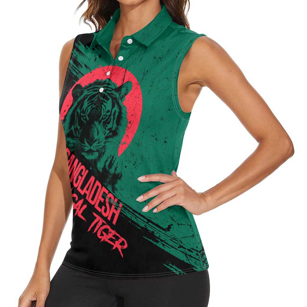 Bangladesh Bengal Tiger Women Sleeveless Polo Shirt with National Flag and Emblem Design