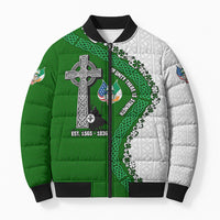 Ancient Order Of Hibernians Bomber Puffer Jacket Celtic Cross Irish American Flag Heritage