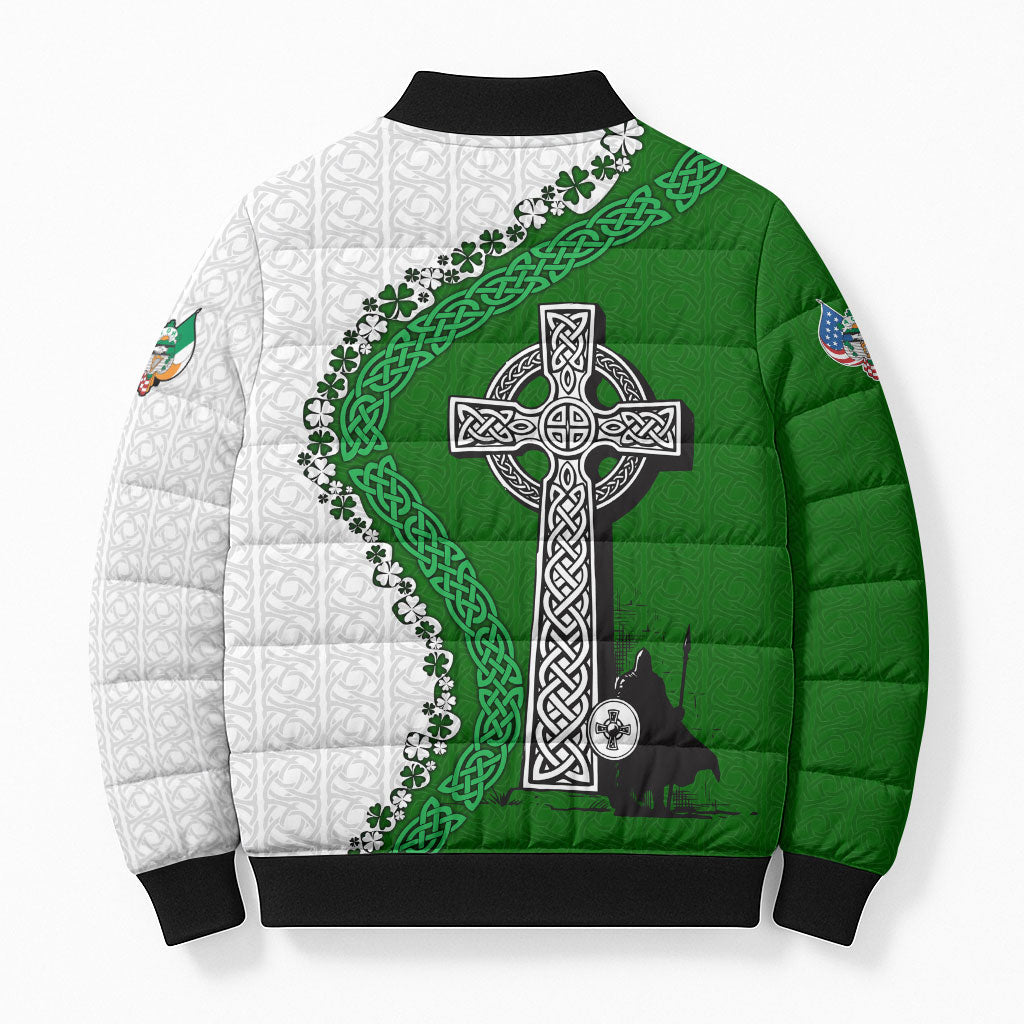 Ancient Order Of Hibernians Bomber Puffer Jacket Celtic Cross Irish American Flag Heritage