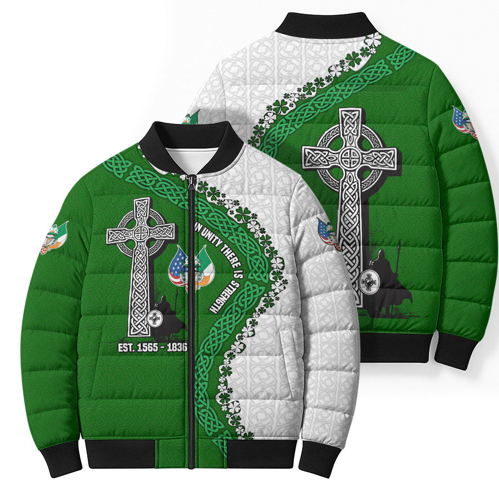 Ancient Order Of Hibernians Bomber Puffer Jacket Celtic Cross Irish American Flag Heritage