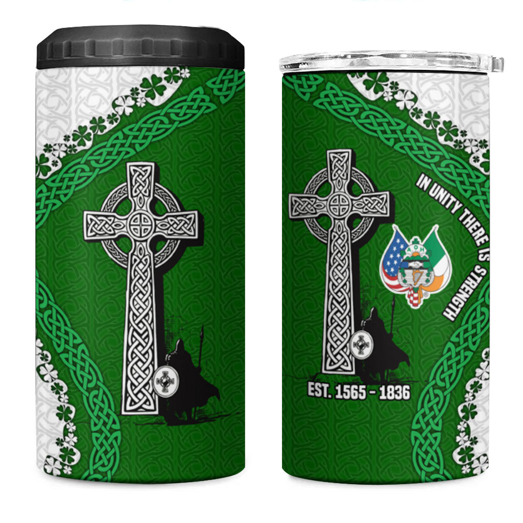 Ancient Order Of Hibernians 4 in 1 Can Cooler Tumbler Celtic Cross Irish American Flag Heritage