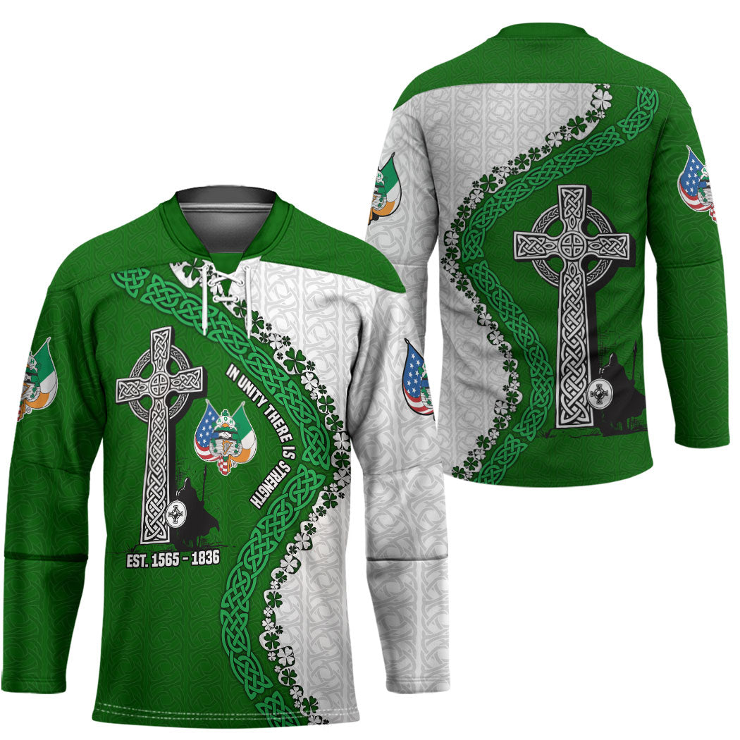 Ancient Order Of Hibernians Hockey Jersey Celtic Cross Irish American Flag Heritage