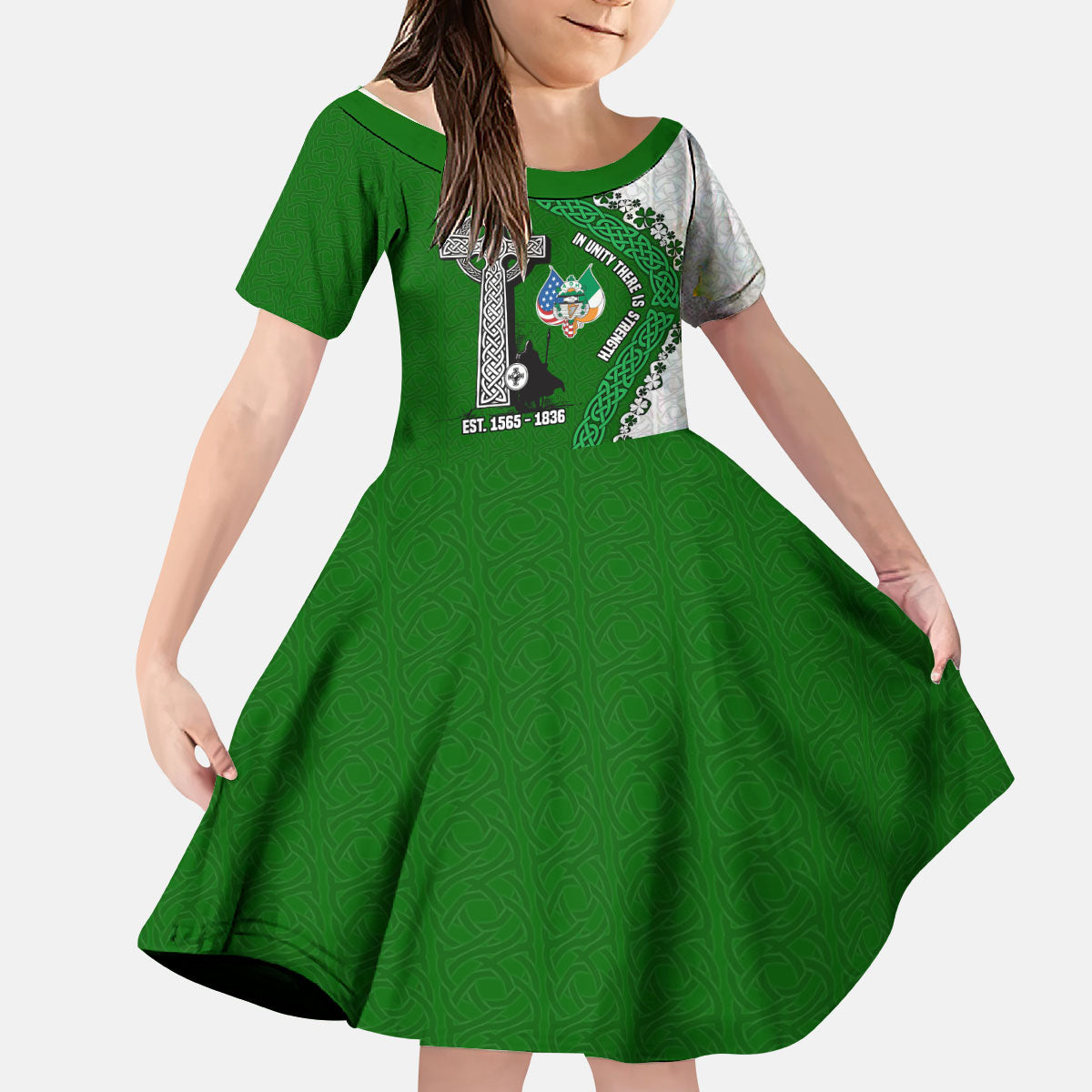 Ancient Order Of Hibernians Kid Short Sleeve Dress Celtic Cross Irish American Flag Heritage