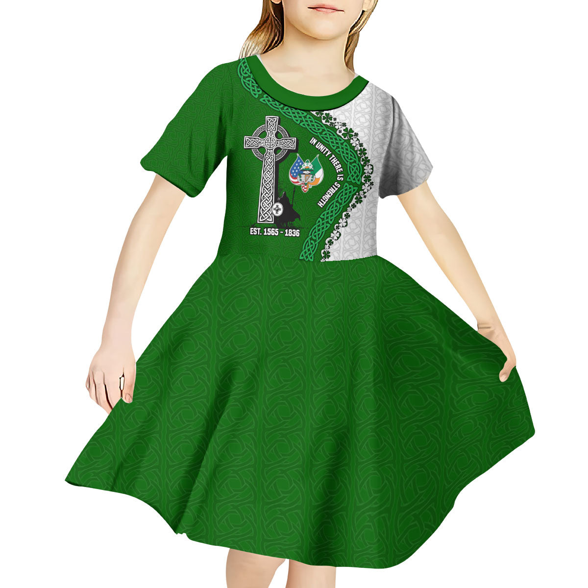 Ancient Order Of Hibernians Kid Short Sleeve Dress Celtic Cross Irish American Flag Heritage