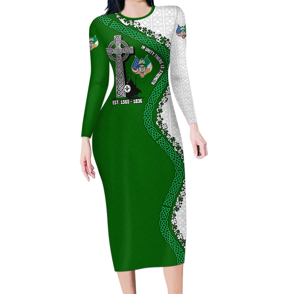 Ancient Order Of Hibernians Long Sleeve Bodycon Dress Celtic Cross Irish American Flag Heritage