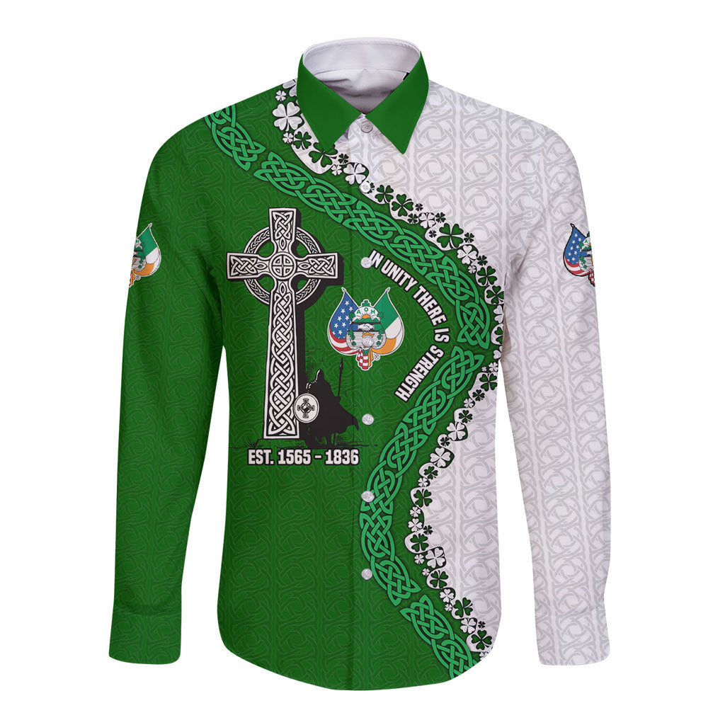 Ancient Order Of Hibernians Long Sleeve Button Shirt Celtic Cross Irish American Flag Heritage