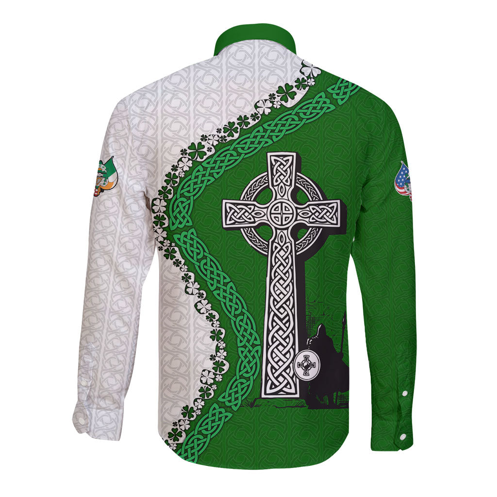 Ancient Order Of Hibernians Long Sleeve Button Shirt Celtic Cross Irish American Flag Heritage