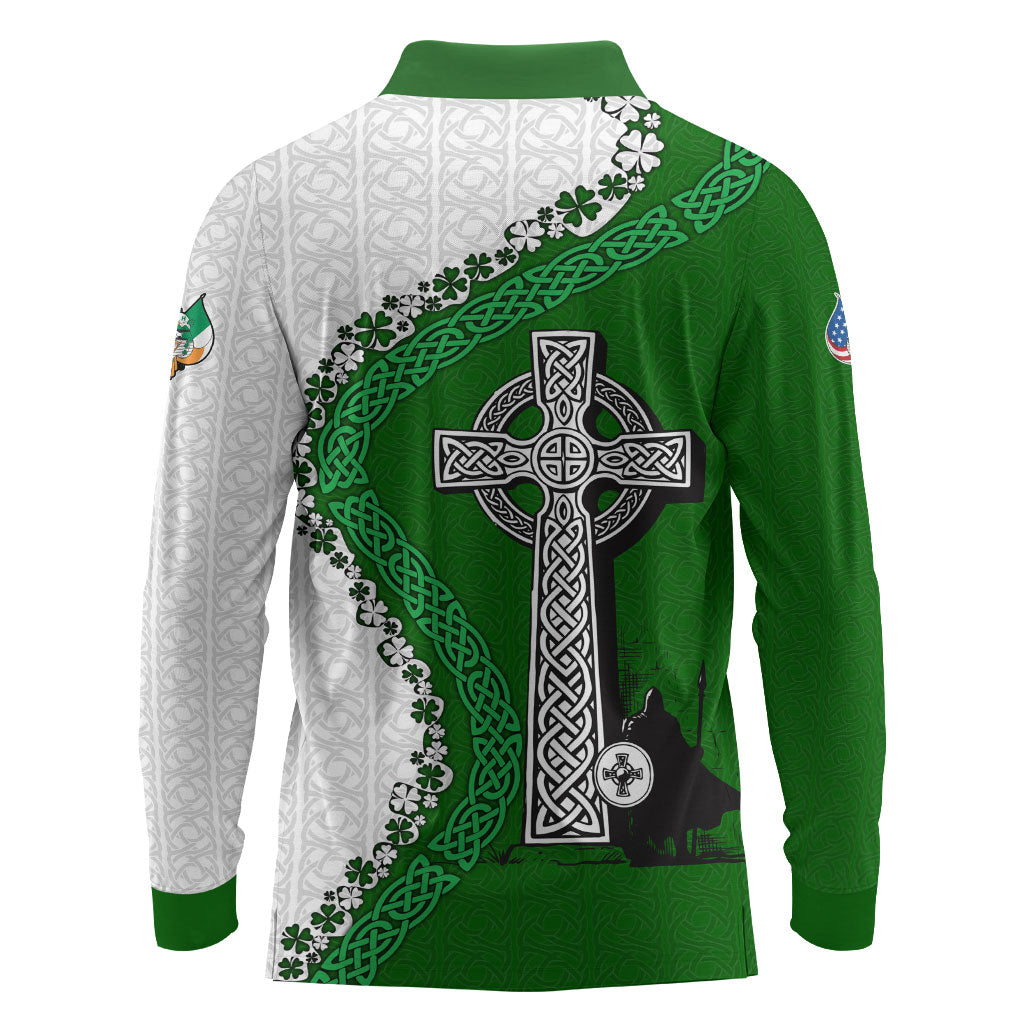 Ancient Order Of Hibernians Long Sleeve Polo Shirt Celtic Cross Irish American Flag Heritage