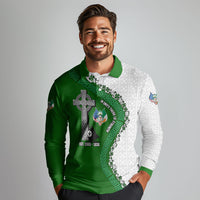 Ancient Order Of Hibernians Long Sleeve Polo Shirt Celtic Cross Irish American Flag Heritage