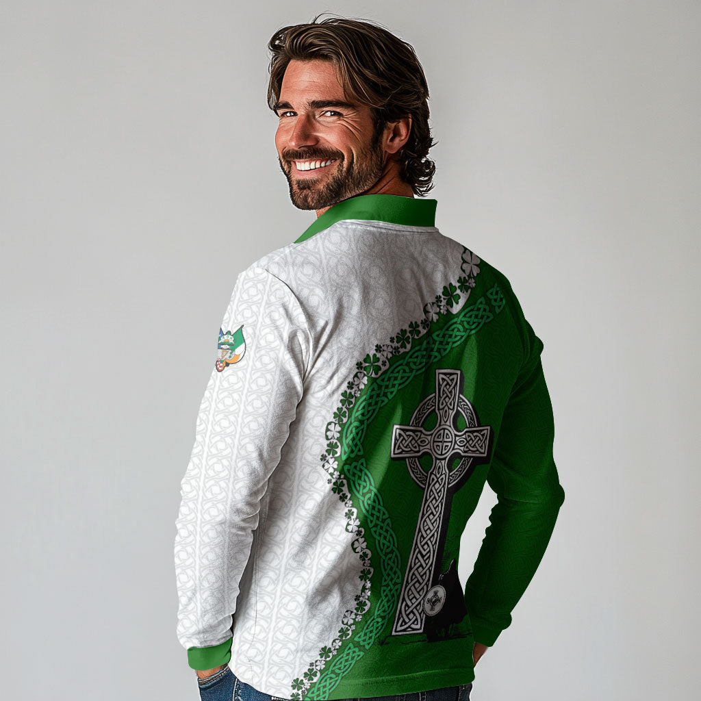 Ancient Order Of Hibernians Long Sleeve Polo Shirt Celtic Cross Irish American Flag Heritage