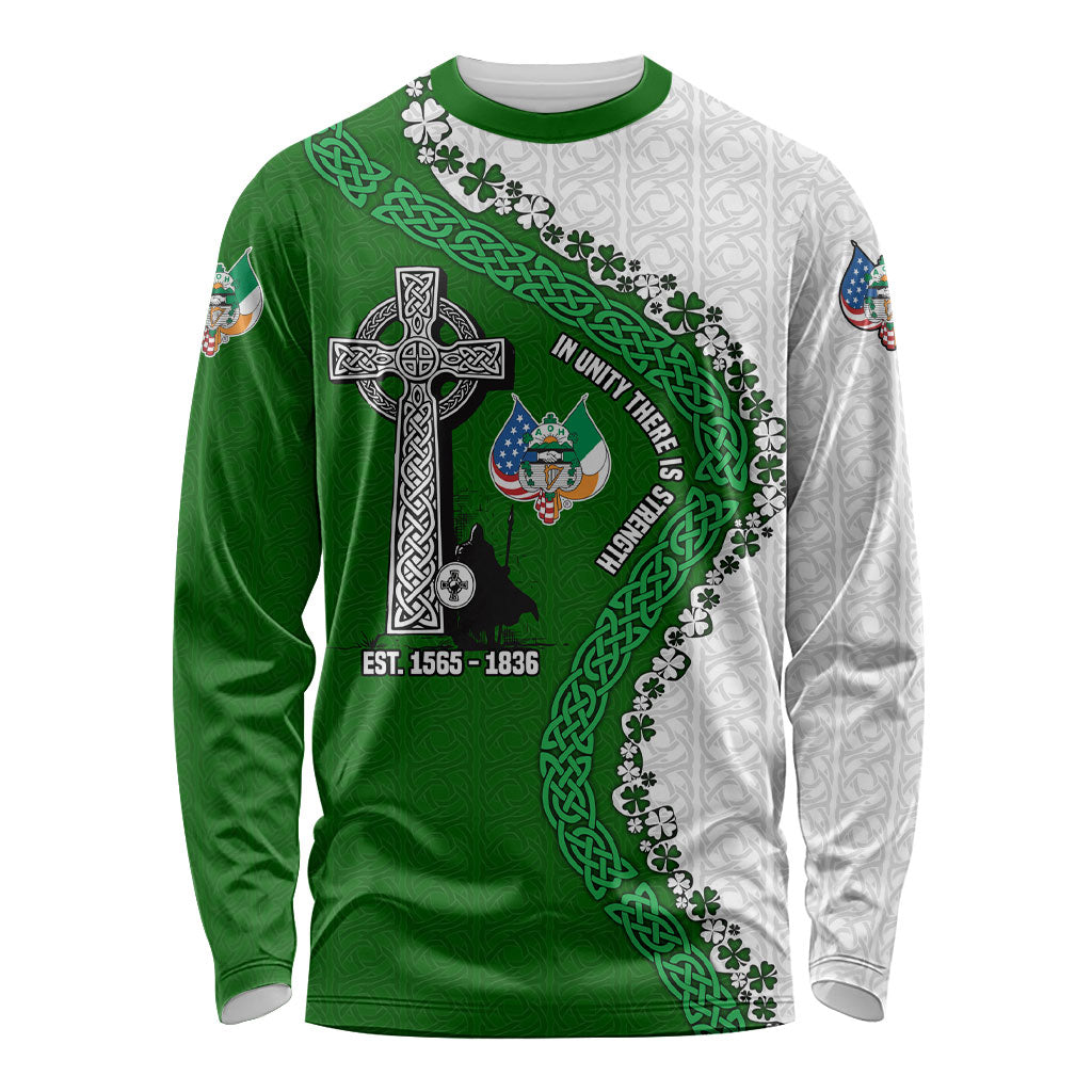 Ancient Order Of Hibernians Long Sleeve Shirt Celtic Cross Irish American Flag Heritage