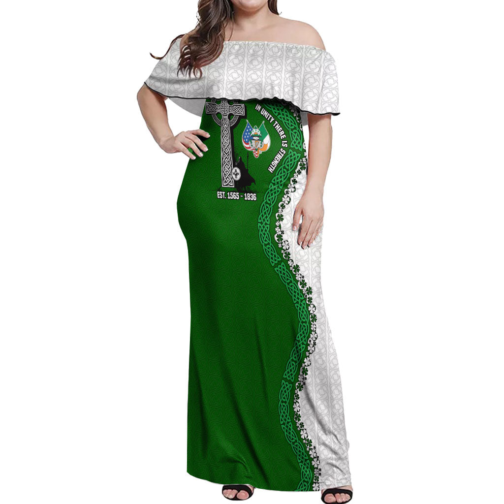Ancient Order Of Hibernians Off Shoulder Maxi Dress Celtic Cross Irish American Flag Heritage