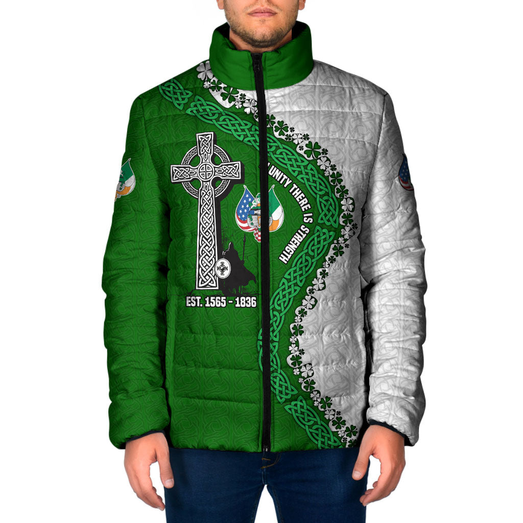Ancient Order Of Hibernians Padded Jacket Celtic Cross Irish American Flag Heritage