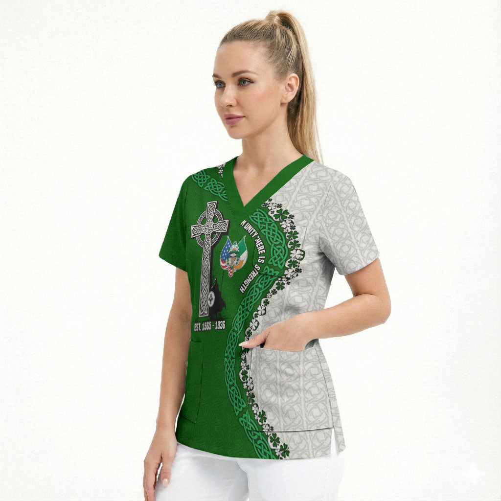Ancient Order Of Hibernians Scrub Top Celtic Cross Irish American Flag Heritage