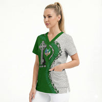 Ancient Order Of Hibernians Scrub Top Celtic Cross Irish American Flag Heritage