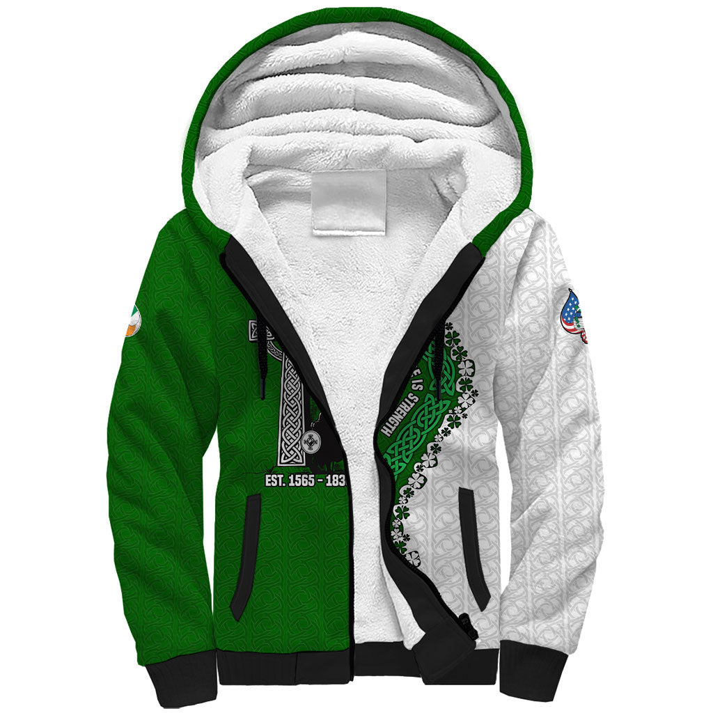 Ancient Order Of Hibernians Sherpa Hoodie Celtic Cross Irish American Flag Heritage