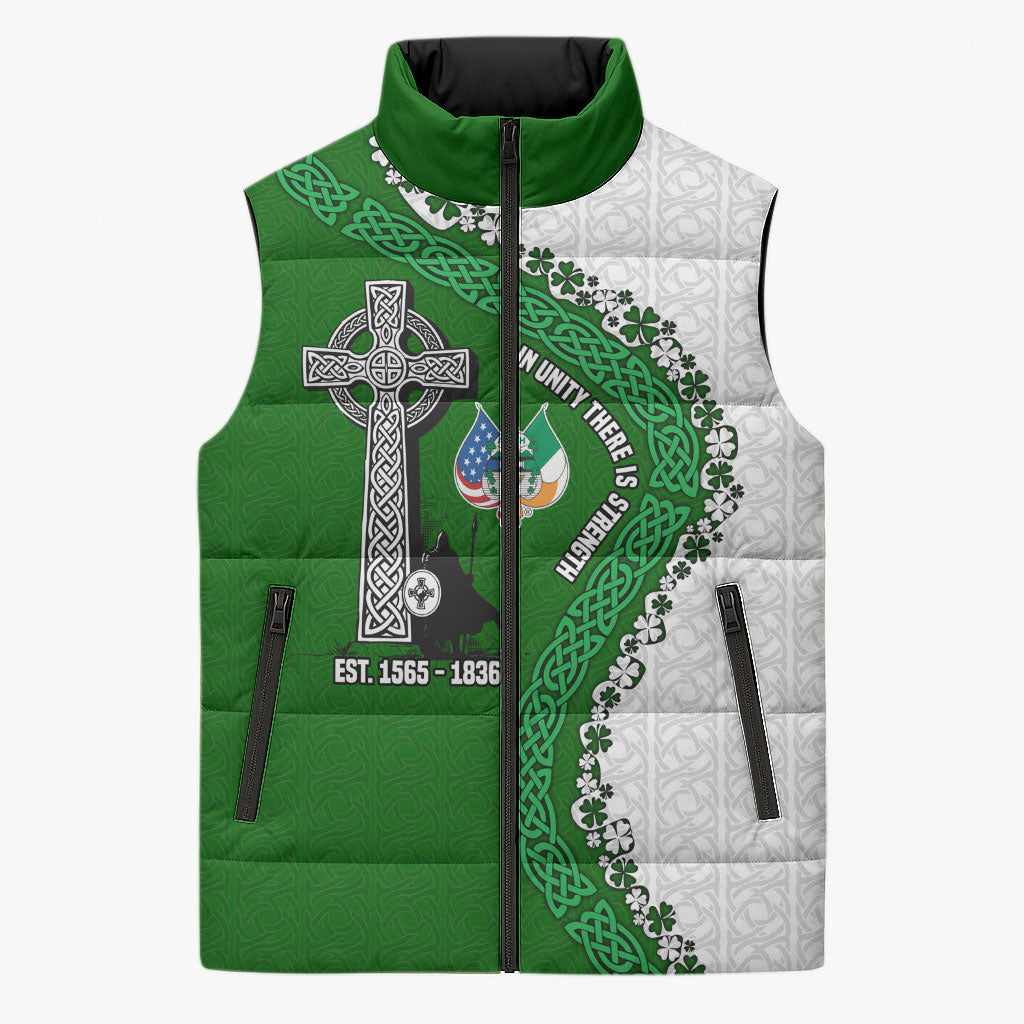 Ancient Order Of Hibernians Sleeveless Puffer Jacket Celtic Cross Irish American Flag Heritage