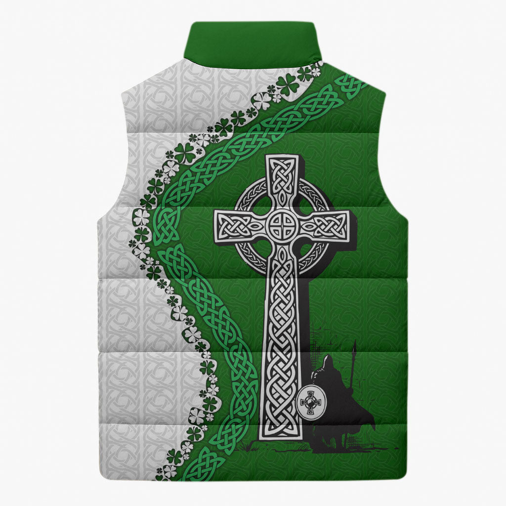 Ancient Order Of Hibernians Sleeveless Puffer Jacket Celtic Cross Irish American Flag Heritage
