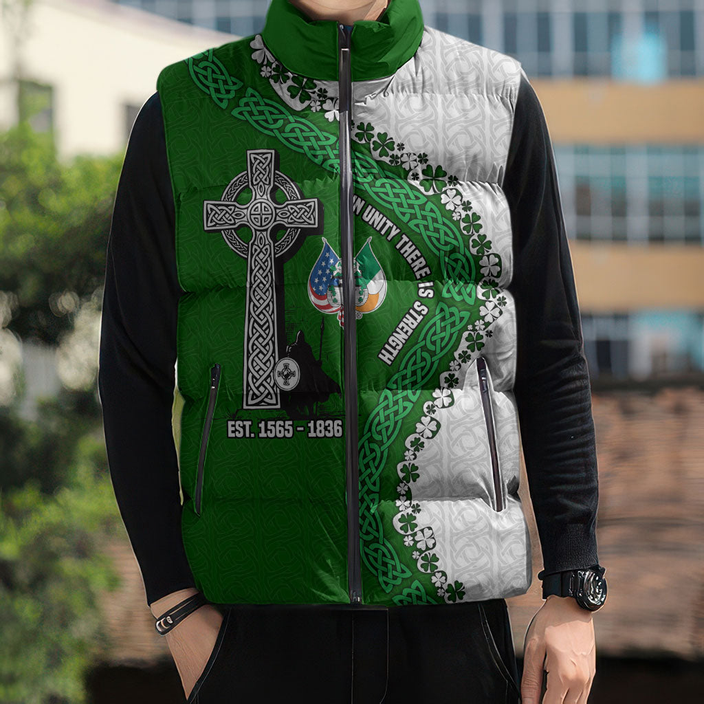 Ancient Order Of Hibernians Sleeveless Puffer Jacket Celtic Cross Irish American Flag Heritage