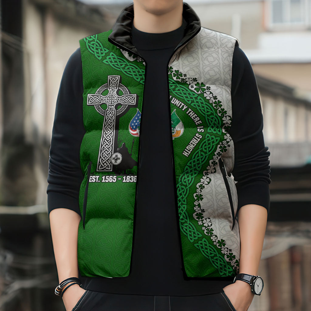 Ancient Order Of Hibernians Sleeveless Puffer Jacket Celtic Cross Irish American Flag Heritage