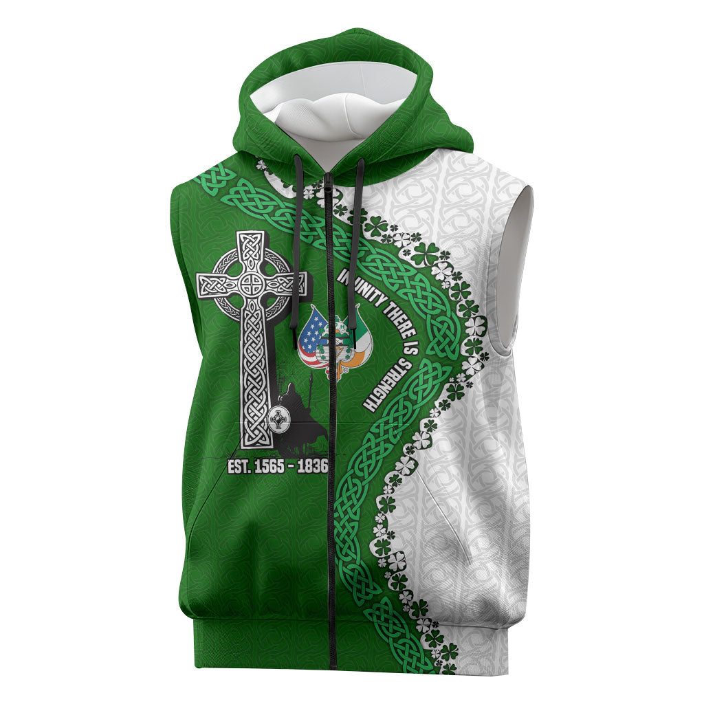 Ancient Order Of Hibernians Sleeveless Zip Hoodie Celtic Cross Irish American Flag Heritage