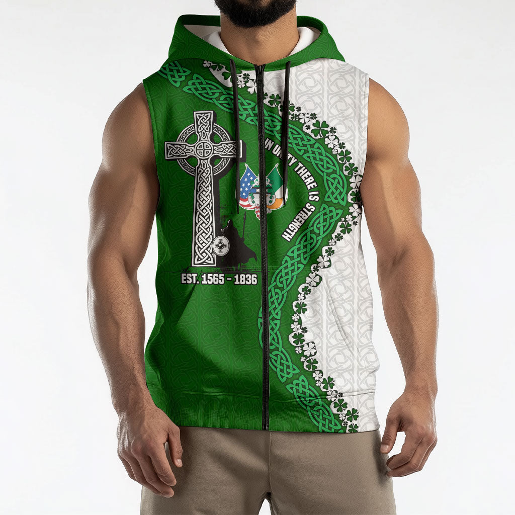 Ancient Order Of Hibernians Sleeveless Zip Hoodie Celtic Cross Irish American Flag Heritage
