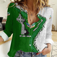 Ancient Order Of Hibernians Women Casual Shirt Celtic Cross Irish American Flag Heritage