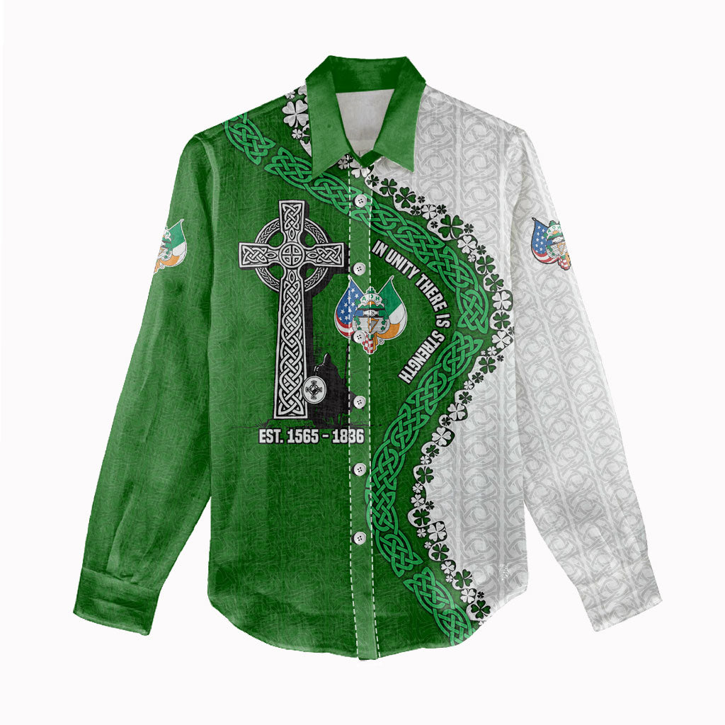 Ancient Order Of Hibernians Women Casual Shirt Celtic Cross Irish American Flag Heritage