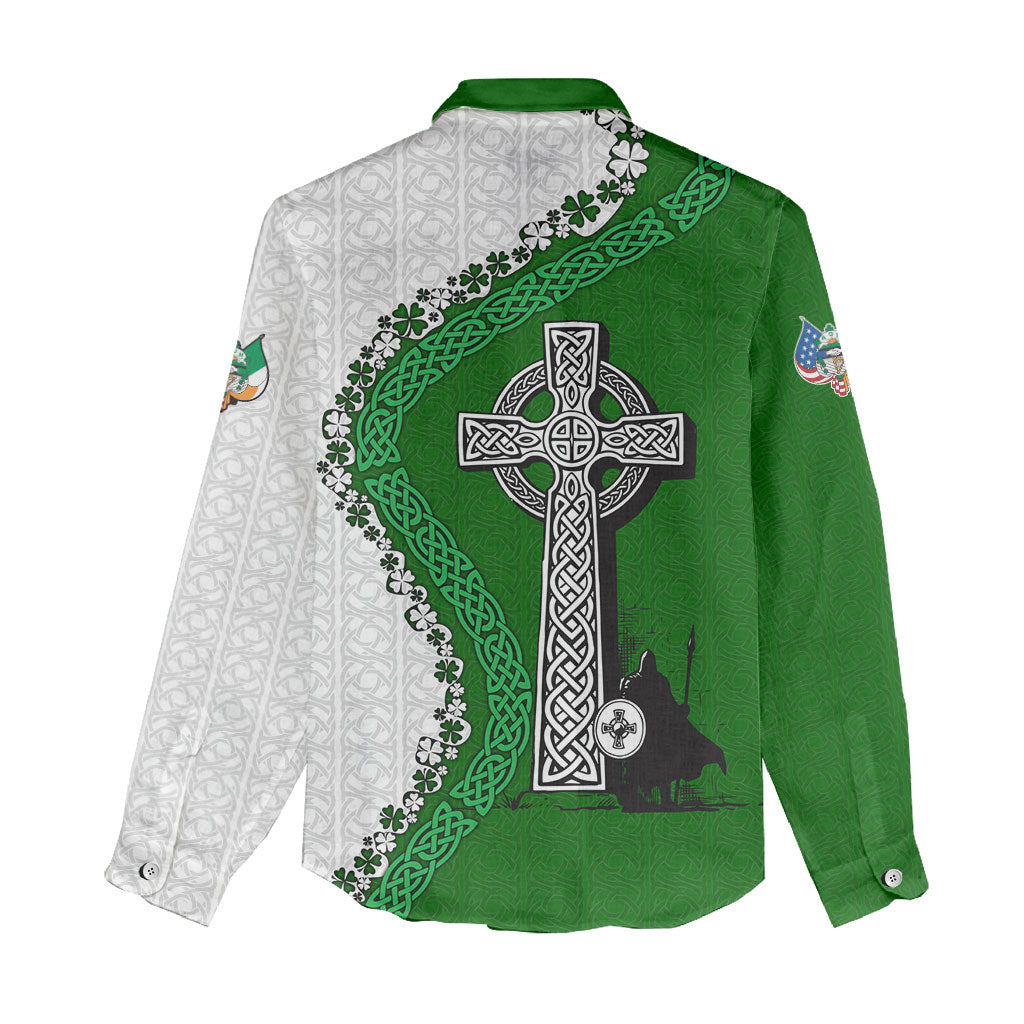 Ancient Order Of Hibernians Women Casual Shirt Celtic Cross Irish American Flag Heritage