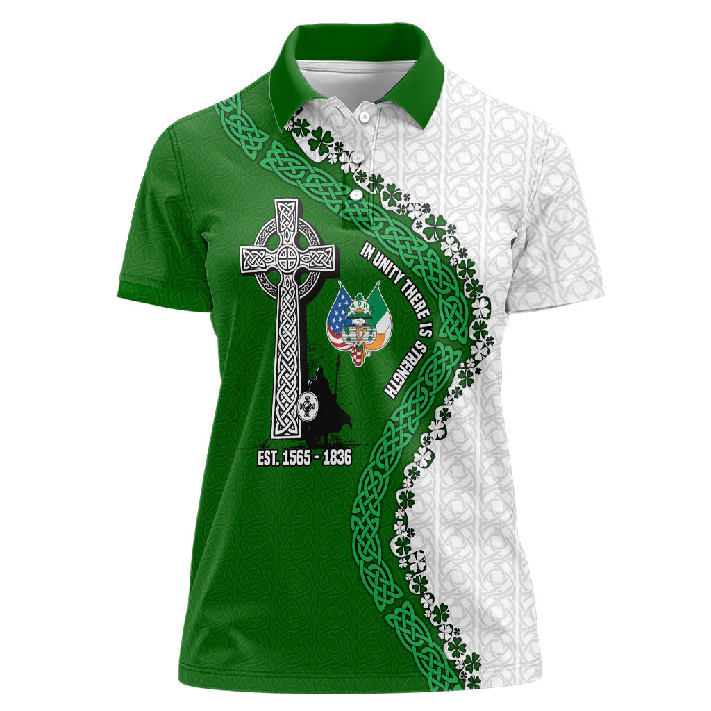 Ancient Order Of Hibernians Women Polo Shirt Celtic Cross Irish American Flag Heritage