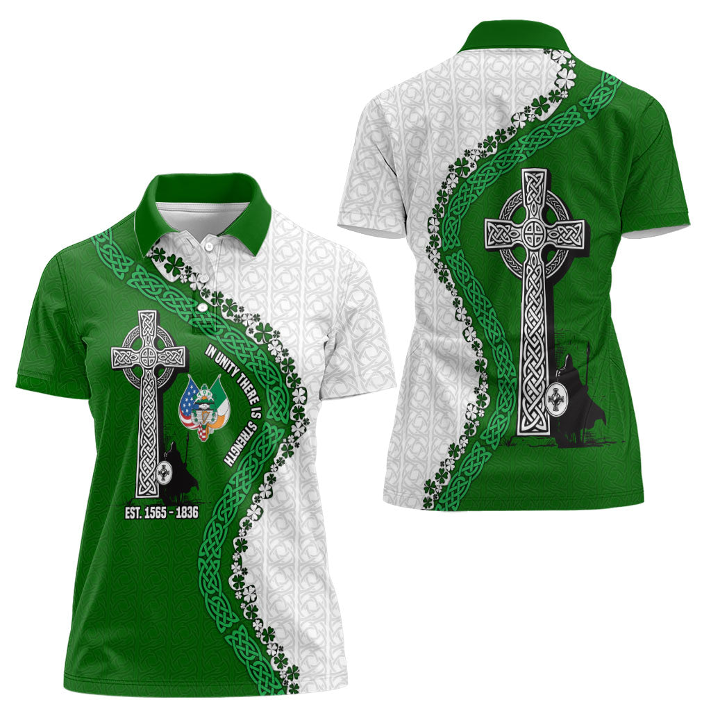 Ancient Order Of Hibernians Women Polo Shirt Celtic Cross Irish American Flag Heritage