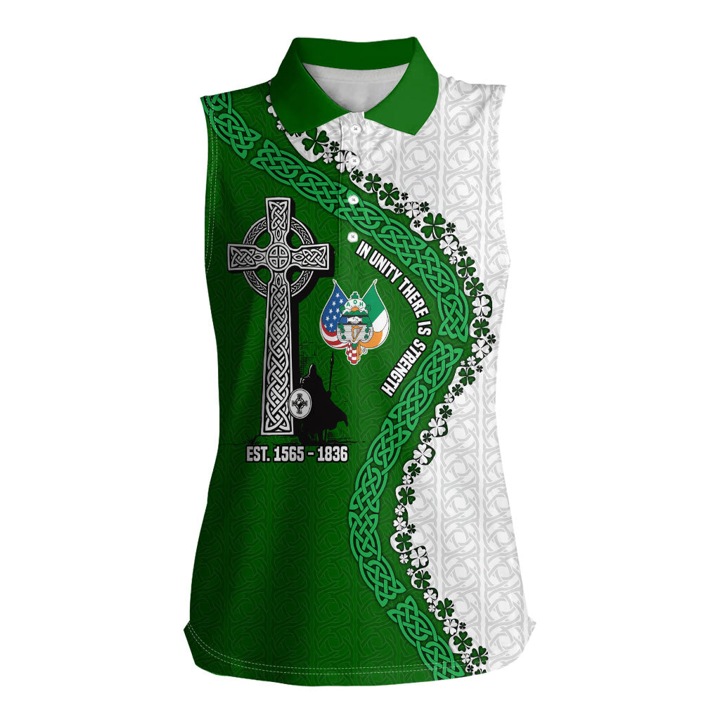 Ancient Order Of Hibernians Women Sleeveless Polo Shirt Celtic Cross Irish American Flag Heritage