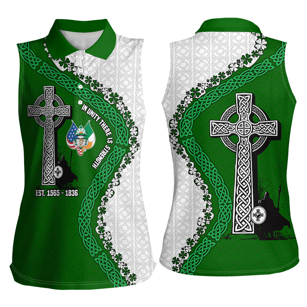 Ancient Order Of Hibernians Women Sleeveless Polo Shirt Celtic Cross Irish American Flag Heritage