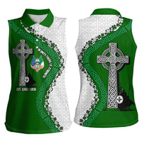 Ancient Order Of Hibernians Women Sleeveless Polo Shirt Celtic Cross Irish American Flag Heritage