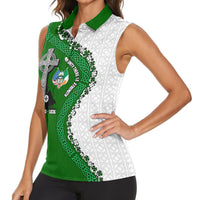 Ancient Order Of Hibernians Women Sleeveless Polo Shirt Celtic Cross Irish American Flag Heritage