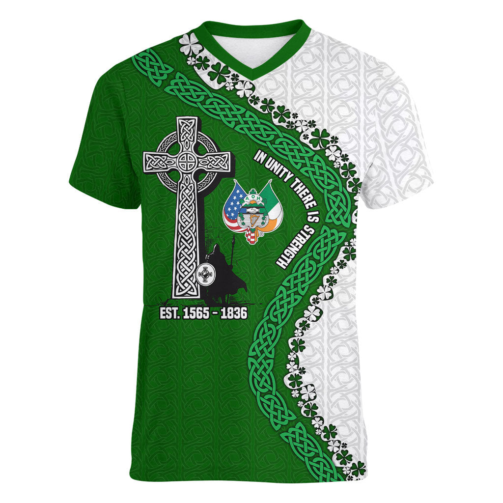 Ancient Order Of Hibernians Women V-Neck T-Shirt Celtic Cross Irish American Flag Heritage