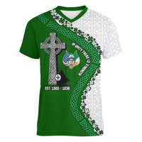 Ancient Order Of Hibernians Women V-Neck T-Shirt Celtic Cross Irish American Flag Heritage