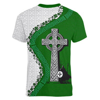 Ancient Order Of Hibernians Women V-Neck T-Shirt Celtic Cross Irish American Flag Heritage